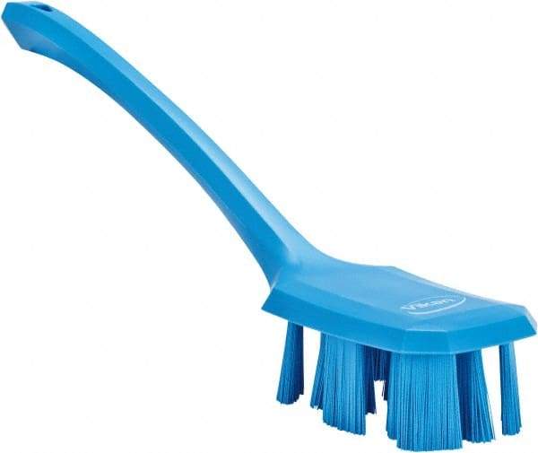 Vikan - 2-3/4" Bristle Length, Polyester Scrub Brush - 12" Long x 2-7/8" Wide Head, 15-1/2" OAL, Long Handle, Blue, Polypropylene Block - Caliber Tooling