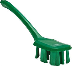 Vikan - 2-3/4" Bristle Length, Polyester Scrub Brush - 12" Long x 2-7/8" Wide Head, 15-1/2" OAL, Long Handle, Green, Polypropylene Block - Caliber Tooling