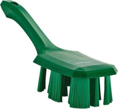 Vikan - 2-3/4" Bristle Length, Polyester Scrub Brush - 8" Long x 2-7/8" Wide Head, 10" OAL, Short Handle, Green, Polypropylene Block - Caliber Tooling