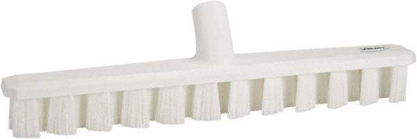 Vikan - 1-7/8" Bristle Length, Polyester Deck Scrub Brush - 1-7/8" Wide Head, 15-1/4" OAL, European Threaded Handle, White, Polypropylene Block - Caliber Tooling