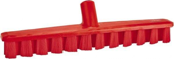 Vikan - 1-7/8" Bristle Length, Polyester Deck Scrub Brush - 1-7/8" Wide Head, 15-1/4" OAL, European Threaded Handle, Red, Polypropylene Block - Caliber Tooling