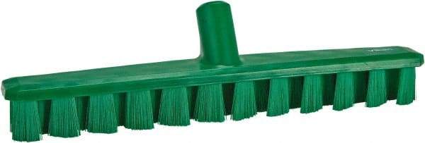 Vikan - 1-7/8" Bristle Length, Polyester Deck Scrub Brush - 1-7/8" Wide Head, 15-1/4" OAL, European Threaded Handle, Green, Polypropylene Block - Caliber Tooling