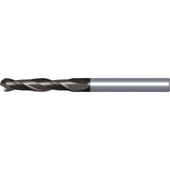 Kennametal - 1" Diam, 3" LOC, 2 Flute Solid Carbide Ball End Mill - TiAlN Finish, Single End, 6" OAL, 1" Shank Diam, Spiral Flute - Caliber Tooling