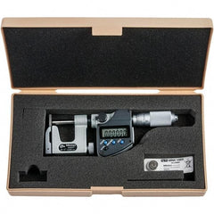 Mitutoyo - 0 to 1" Range, 0.00005" Resolution, Interchangeable Anvil Type Throat IP65 Electronic Outside Micrometer - 0.0002" Accuracy, Friction Thimble, Carbide-Tipped Face, SR44 Battery - Caliber Tooling