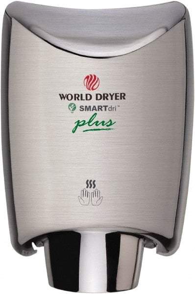 World Dryer - 1200 Watt Silver Finish Electric Hand Dryer - 100/120 Volts, 10 Amps, 9.3" Wide x 12-1/2" High x 7.6" Deep - Caliber Tooling