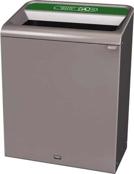 Rubbermaid - 45 Gal Gray Rectangle Decorative Indoor Single Stream Waste Receptacle - Metal, Organic Waste Graphic, 37.965" High x 29.132" Long x 19-1/2" Wide, Lid Included - Caliber Tooling