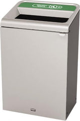 Rubbermaid - 33 Gal Gray Rectangle Decorative Indoor Single Stream Waste Receptacle - Metal, Organic Waste Graphic, 37.965" High x 24.051" Long x 19-1/2" Wide, Lid Included - Caliber Tooling