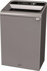 Rubbermaid - 33 Gal Gray Rectangle Decorative Indoor Single Stream Waste Receptacle - Metal, Landfill Graphic, 37.965" High x 24.051" Long x 19-1/2" Wide, Lid Included - Caliber Tooling