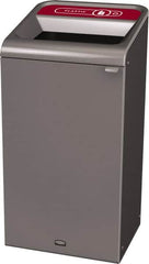 Rubbermaid - 23 Gal Gray Rectangle Decorative Indoor Single Stream Waste Receptacle - Metal, Plastic Graphic, 37.965" High x 19.588" Long x 19-1/2" Wide, Lid Included - Caliber Tooling