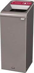 Rubbermaid - 15 Gal Gray Rectangle Decorative Indoor Single Stream Waste Receptacle - Metal, Plastic Graphic, 37.965" High x 14.784" Long x 19-1/2" Wide, Lid Included - Caliber Tooling