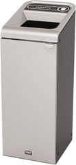 Rubbermaid - 15 Gal Gray Rectangle Decorative Indoor Single Stream Waste Receptacle - Metal, Landfill Graphic, 37.965" High x 14.784" Long x 19-1/2" Wide, Lid Included - Caliber Tooling