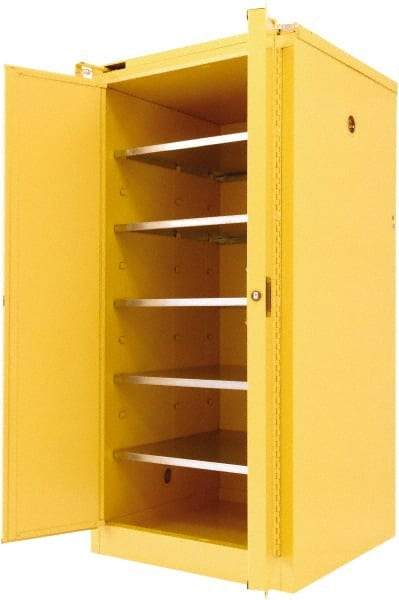 Securall Cabinets - 2 Door, 5 Shelf, Yellow Steel Standard Safety Cabinet for Flammable and Combustible Liquids - 67" High x 31" Wide x 31" Deep, Self Closing Door, 3 Point Key Lock, 120 Gal Capacity - Caliber Tooling