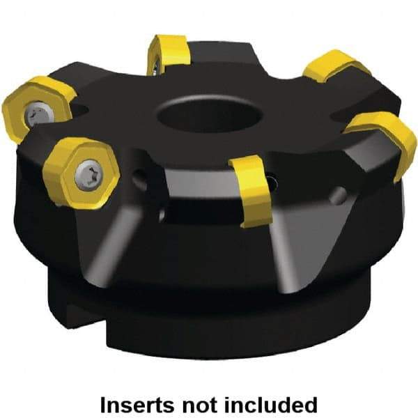 Kennametal - 108.15mm Cut Diam, 32mm Arbor Hole, 3.2mm Max Depth of Cut, 45° Indexable Chamfer & Angle Face Mill - 6 Inserts, HNGJ 0604... Insert, Right Hand Cut, 6 Flutes, Through Coolant, Series Dodeka Mini - Caliber Tooling