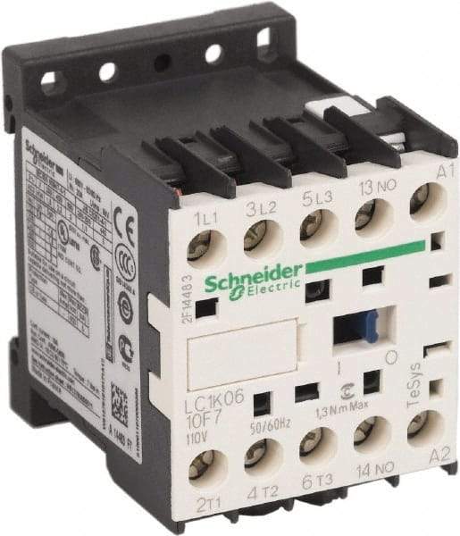 Schneider Electric - 3 Pole, 110 Coil VAC at 50/60 Hz, 6 Amp at 440 VAC, Nonreversible IEC Contactor - BS 5424, CSA, IEC 60947, NF C 63-110, RoHS Compliant, UL Listed, VDE 0660 - Caliber Tooling