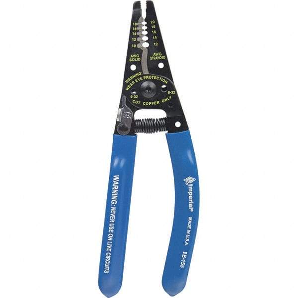 Imperial - 10 AWG to 20 AWG Solid, 22 AWG Stranded Capacity Wire Stripper/Cutter - 7-1/4" OAL, Hardened Steel with Cushion Grip Handle - Caliber Tooling