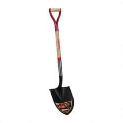 Razor-Back - 12" High x 8-3/4" Wide Round Steel Shovel - 30" Long Steel & Wood D-Grip Handle, Rolled - Caliber Tooling