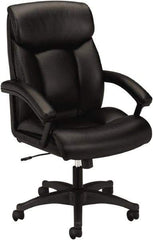 Basyx - 45-1/2" High Executive High Back Leather Chair - 27" Wide x 37-1/2" Deep, Leather Seat, Black - Caliber Tooling