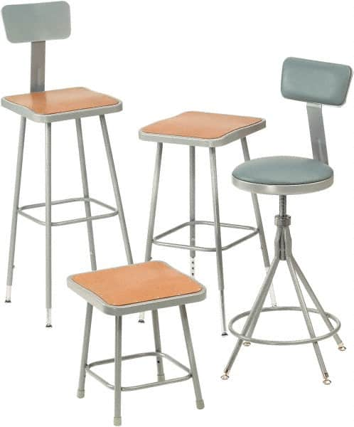 NPS - 30 Inch Seat Height, Stationary Stool with Adjustable Height Backrest - 16 Inch Deep x 16 Inch Wide, 43-45" OAH, Hardboard Seat, Gray - Caliber Tooling