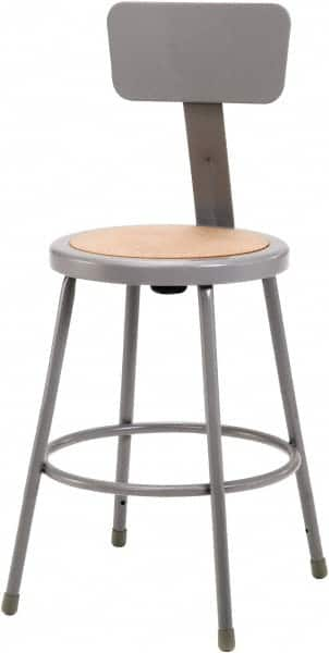 NPS - 18 Inch High, Stationary Fixed Height Stool with Adjustable Height Back - 14 Inch Deep x 14 Inch Wide, Hardboard Seat, Gray and Brown - Caliber Tooling