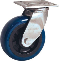 Albion - 5" Diam x 2" Wide x 6-1/2" OAH Top Plate Mount Swivel Caster - Polyurethane Mold on Polypropylene, 600 Lb Capacity, Delrin Bearing, 4 x 4-1/2" Plate - Caliber Tooling