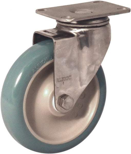 Albion - 5" Diam x 1-1/4" Wide x 6-3/16" OAH Top Plate Mount Swivel Caster - Antimicrobial Polyurethane over Polypropylene, 350 Lb Capacity, Delrin Bearing, 2-1/2 x 3-5/8" Plate - Caliber Tooling