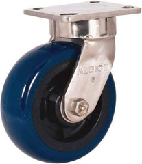 Albion - 4" Diam x 2" Wide x 5-5/8" OAH Top Plate Mount Swivel Caster - Polyurethane Mold on Polypropylene, 600 Lb Capacity, Delrin Bearing, 4 x 4-1/2" Plate - Caliber Tooling