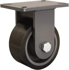 Hamilton - 6" Diam x 3" Wide x 8" OAH Top Plate Mount Rigid Caster - Polyurethane Mold onto Cast Iron Center, 2,860 Lb Capacity, Tapered Roller Bearing, 5-1/4 x 7-1/4" Plate - Caliber Tooling