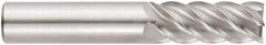 Niagara Cutter - 1", 3-1/4" LOC, 1" Shank Diam, 6" OAL, 5 Flute, Solid Carbide Square End Mill - Single End, Uncoated, Spiral Flute, 45° Helix, Centercutting, Right Hand Cut, Right Hand Flute, Series S545 - Caliber Tooling