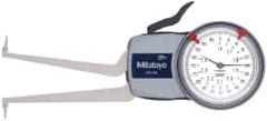 Mitutoyo - 1.6 to 2.4" Inside Dial Caliper Gage - 0.0005" Graduation, 0.0015" Accuracy, 3.3" Leg Length, 0.31" Deep x 0.06" Wide Groove, Ball Contact Points - Caliber Tooling