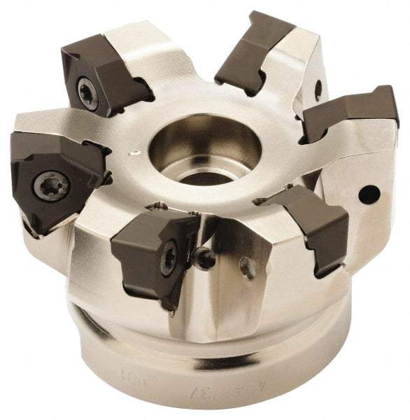 Seco - 7 Inserts, 80mm Cut Diam, 27mm Arbor Diam, 7.5mm Max Depth of Cut, Indexable Square-Shoulder Face Mill - 0/90° Lead Angle, 50mm High, XNEX 0806.. Insert Compatibility, Through Coolant, Series Square 6 - Caliber Tooling