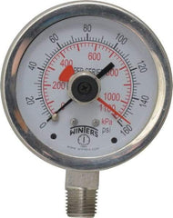 Winters - 2-1/2" Dial, 1/4 Thread, 0-160 Scale Range, Pressure Gauge - Lower Connection Mount, Accurate to 1% of Scale - Caliber Tooling