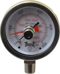 Winters - 2-1/2" Dial, 1/4 Thread, 0-5,000 Scale Range, Pressure Gauge - Lower Connection Mount, Accurate to 1% of Scale - Caliber Tooling