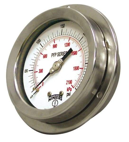 Winters - 2-1/2" Dial, 1/4 Thread, 0-30 Scale Range, Pressure Gauge - Front Flange Panel Mount, Center Back Connection Mount, Accurate to 1.6% of Scale - Caliber Tooling