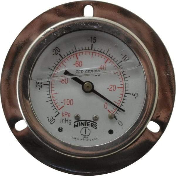 Winters - 2-1/2" Dial, 1/4 Thread, 30 Scale Range, Pressure Gauge - Front Flange Panel Mount, Center Back Connection Mount, Accurate to 1.6% of Scale - Caliber Tooling