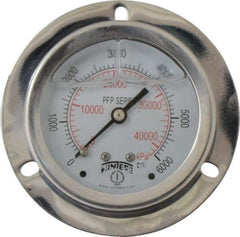 Winters - 2-1/2" Dial, 1/4 Thread, 0-6,000 Scale Range, Pressure Gauge - Front Flange Panel Mount, Center Back Connection Mount, Accurate to 1.6% of Scale - Caliber Tooling