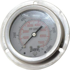 Winters - 2-1/2" Dial, 1/4 Thread, 0-10,000 Scale Range, Pressure Gauge - Front Flange Panel Mount, Center Back Connection Mount, Accurate to 1.6% of Scale - Caliber Tooling