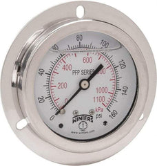 Winters - 2-1/2" Dial, 1/4 Thread, 0-160 Scale Range, Pressure Gauge - Front Flange Panel Mount, Center Back Connection Mount, Accurate to 1.6% of Scale - Caliber Tooling