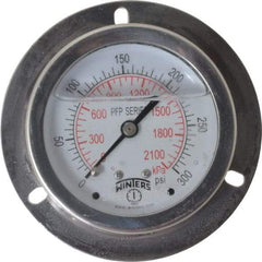 Winters - 2-1/2" Dial, 1/4 Thread, 0-300 Scale Range, Pressure Gauge - Front Flange Panel Mount, Center Back Connection Mount, Accurate to 1.6% of Scale - Caliber Tooling