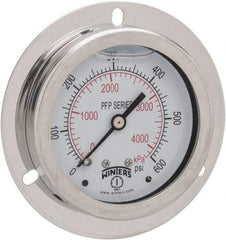 Winters - 2-1/2" Dial, 1/4 Thread, 0-600 Scale Range, Pressure Gauge - Front Flange Panel Mount, Center Back Connection Mount, Accurate to 1.6% of Scale - Caliber Tooling