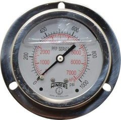 Winters - 2-1/2" Dial, 1/4 Thread, 0-1,000 Scale Range, Pressure Gauge - Front Flange Panel Mount, Center Back Connection Mount, Accurate to 1.6% of Scale - Caliber Tooling