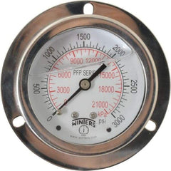 Winters - 2-1/2" Dial, 1/4 Thread, 0-3,000 Scale Range, Pressure Gauge - Front Flange Panel Mount, Center Back Connection Mount, Accurate to 1.6% of Scale - Caliber Tooling