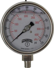 Winters - 4" Dial, 1/4 Thread, 0-600 Scale Range, Pressure Gauge - Lower Connection Mount, Accurate to 1% of Scale - Caliber Tooling