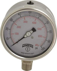 Winters - 4" Dial, 1/2 Thread, 0-1,000 Scale Range, Pressure Gauge - Lower Connection Mount, Accurate to 1% of Scale - Caliber Tooling