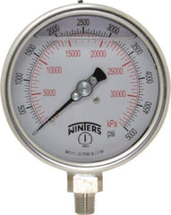 Winters - 4" Dial, 1/4 Thread, 0-5,000 Scale Range, Pressure Gauge - Lower Connection Mount, Accurate to 1% of Scale - Caliber Tooling