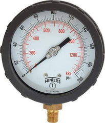 Winters - 4" Dial, 1/4 Thread, 0-200 Scale Range, Pressure Gauge - Lower Connection Mount, Accurate to 1% of Scale - Caliber Tooling