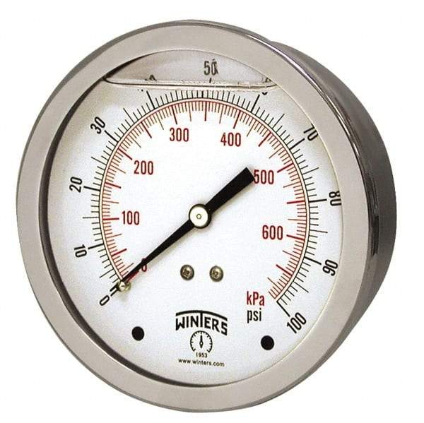 Winters - 1-1/2" Dial, 1/8 Thread, 0-30 Scale Range, Pressure Gauge - Center Back Connection Mount, Accurate to 2.5% of Scale - Caliber Tooling