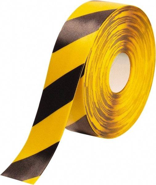 PRO-SAFE - Black & Yellow Striped PVC Tape - 3" Wide x 100' Long x 50 mil Thick, General Traffic - Caliber Tooling