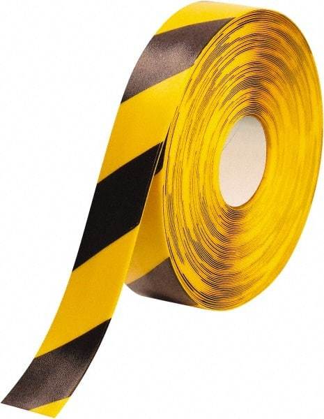 PRO-SAFE - Black & Yellow Striped PVC Tape - 2" Wide x 100' Long x 50 mil Thick, General Traffic - Caliber Tooling