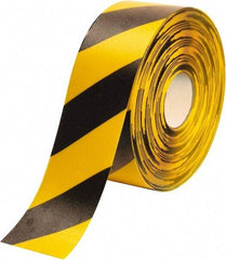 PRO-SAFE - Black & Yellow Striped PVC Tape - 4" Wide x 100' Long x 50 mil Thick, General Traffic - Caliber Tooling