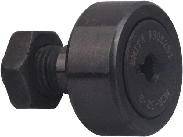 Accurate Bushing - 85mm Roller Diam x 35mm Width, 30mm Stud Diam x 63mm Length, Stud Cam Follower - Carbon Steel, 32mm Thread Length, M30x1.5 Thread, 100mm OAL, 45,000 N Dynamic Cap, 85,000 N Static Cap - Caliber Tooling